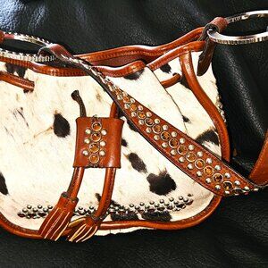 Unique RAVIANI Hair On Hide Bag with Swarovski Canyon Stones